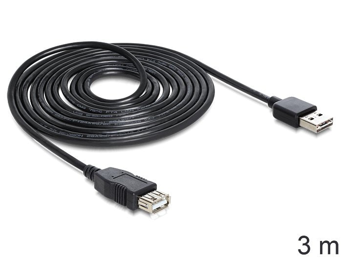 Delock Cable Easy-USB 2.0 Tipo-a - Alargo M/M 3M Black