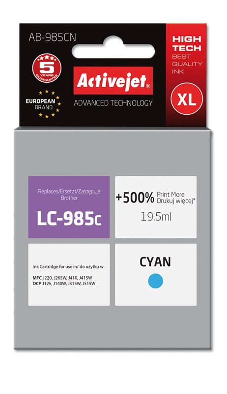 Activejet Ink AB-985CN (reemplazo Brother LC985C - Supreme - 19 5ML - Cyan