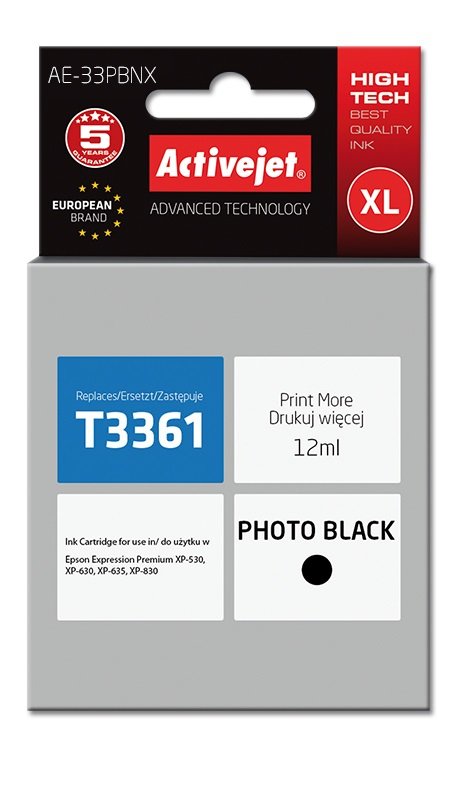 Activejet Ink AE-33PBNX (reemplazo Epson 33XL T3361 - Supreme - 12ML - Black