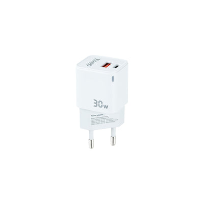 TooQ Wall Charger GaN USB-C/Pd + USB-A/Qc 30W - White — image 1
