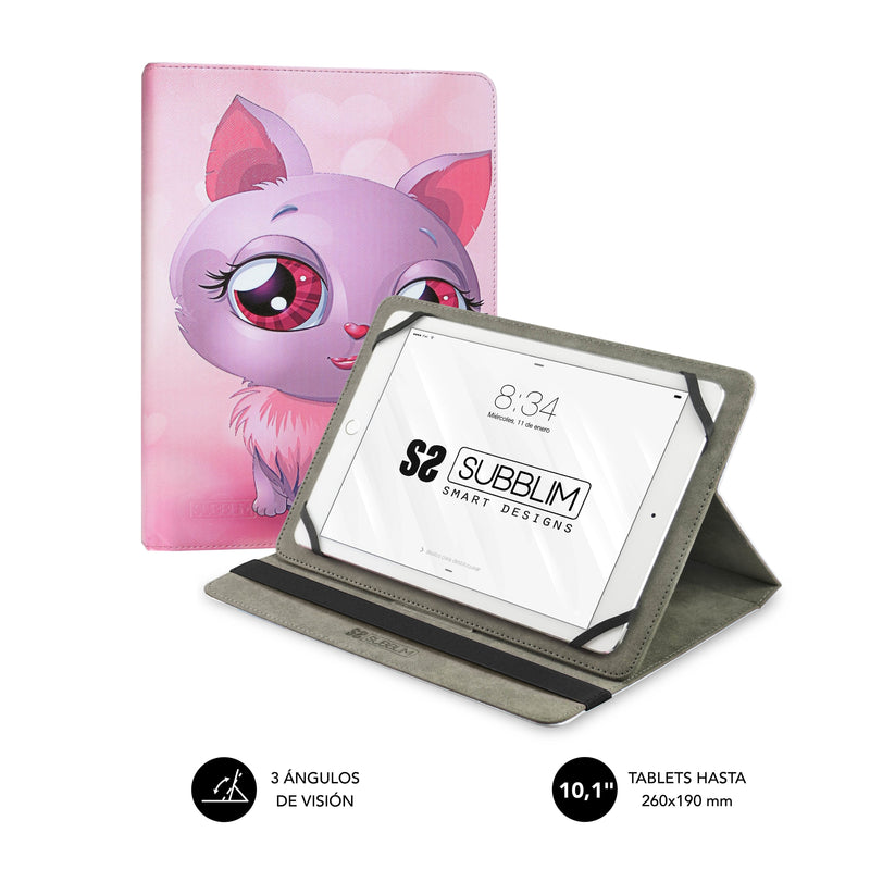 Subblim Case Universal Trendy Cat Tablet Up To 10.1'/25.6CM Outdoor Símil Leather Indoor Aterciopelado Closure