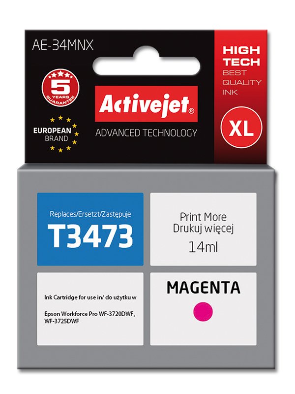 Activejet Ink AE-34MNX (reemplazo Epson 34XL T3473 - Supreme - 14ML - Magenta