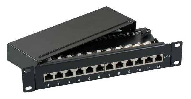 Mini Patchpanel 12x RJ45 CAT.6A,1HE 10,WANDBEF.,GRAU