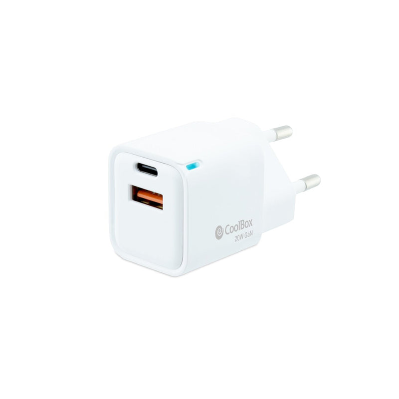 Coolbox Charger Wall/Travel 3.0 GaN USB-C/Pd + USB-A 20W White Máximo 20W/ 1x USB-C. 1x USB-A/ Quickcharge 3.0