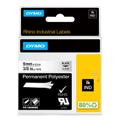 Dymo 9MM Rhino Clear Polyester Tape Printer Labels D1 — image 1