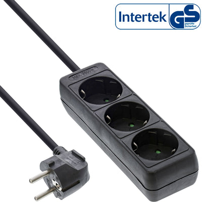 Inline Power Strip 3 Sockets Type F Black 3M — image 1