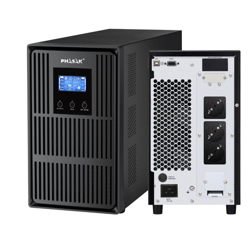 Phasak UPS Online Conqueror Pro 3000VA Online LCD 3000VA-2700W 3 Salidas Formato Tower