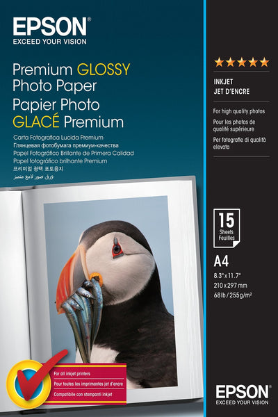 Epson Paper White C13S042155 Premium Glossy Paper Foto, Din A4, 255G/M², 15 Hojas, Premium Glossy — image 1
