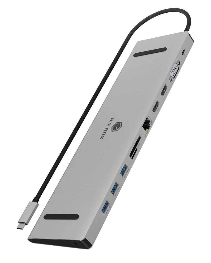 Icy Box IB-DK2106A-CPD Docking Station USB-C 3.0 3x USB-A 3.0 2x HDMI VGA LAN Klinke microSD/SD