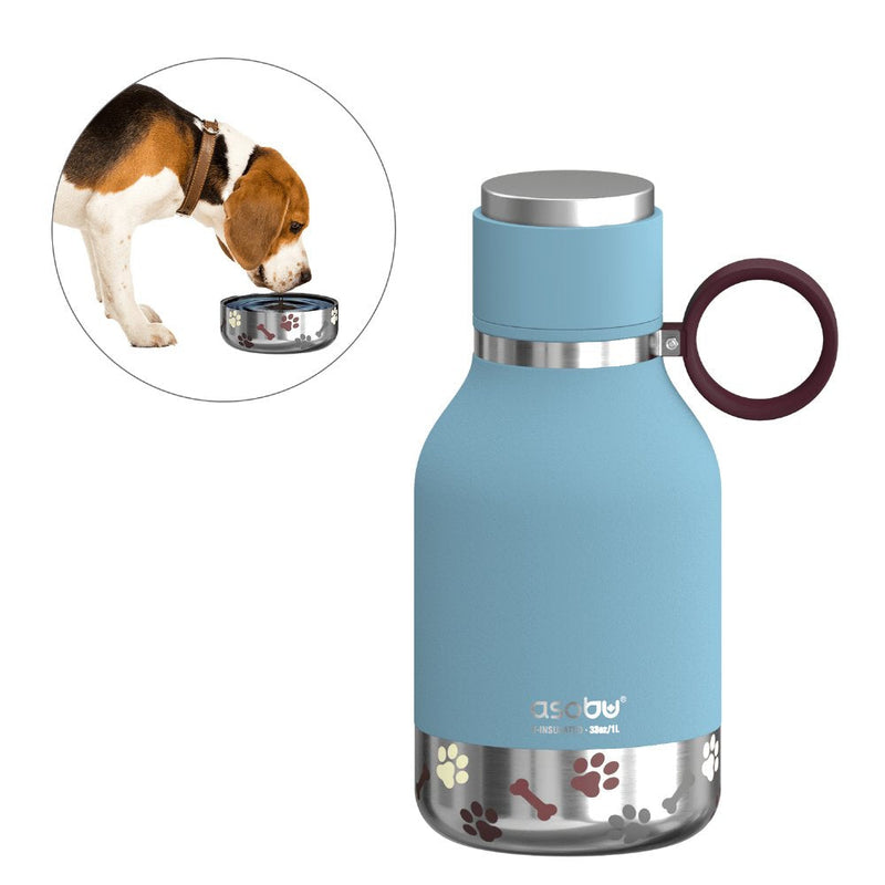Asobu - Cuenco Perros - Bottle Acero Inoxidable Con Cuenco Perros 1 Litro Azul