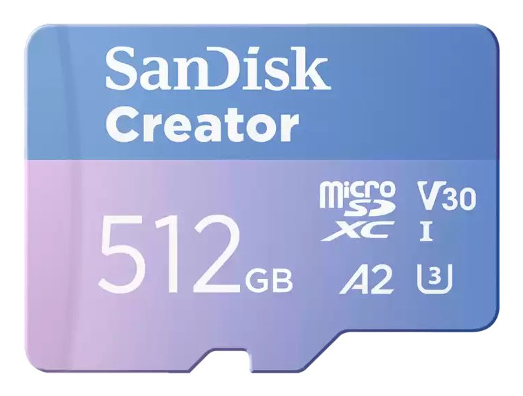 SanDisk Creator Memory Card Flash Adapter Microsdxc a SD Included 512GB A2 / Video Class V30 / Uhs-i U3 Micros