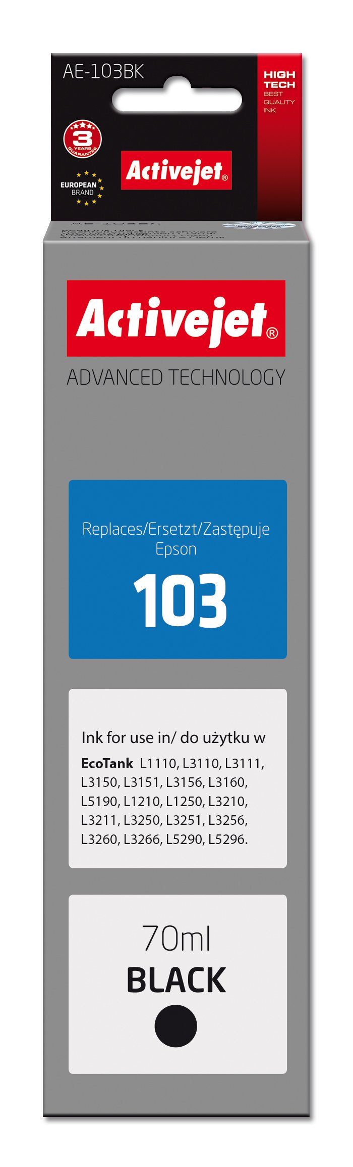 Activejet Ink AE-103BK (reemplazo Epson 103 C13T00S14A Supreme 70ML Black
