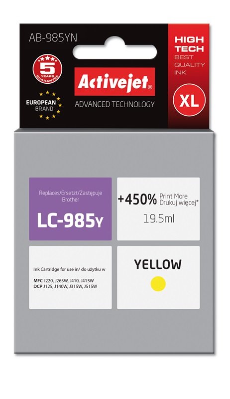 Activejet Ink AB-985YN (reemplazo Brother LC985Y - Supreme - 19 5ML - Yellow