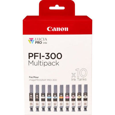 Canon PFI-300 Ink Cartridge 10 Pieces Genuine Black Blue Cyan Grey Magenta Foto Black Foto Magenta Red Yellow — image 1