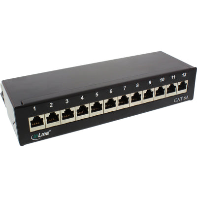Inline Patch Panel CAT.6A Assembly Desk/Wall 12 Ports Black RAL9005 — image 1