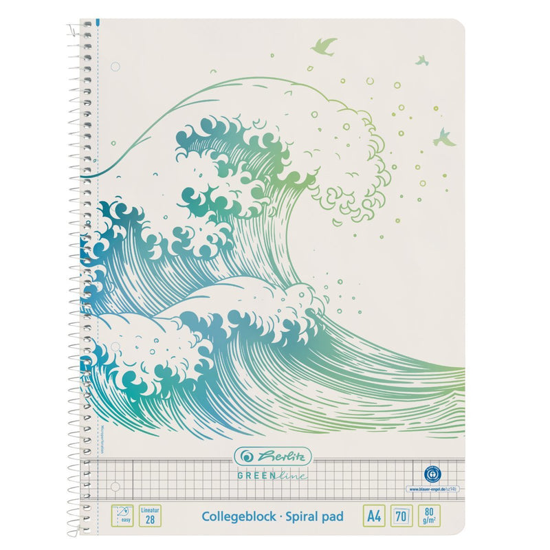Herlitz Notebook Espiral A4 70 Hojas Regladas 28 Greenline Wave