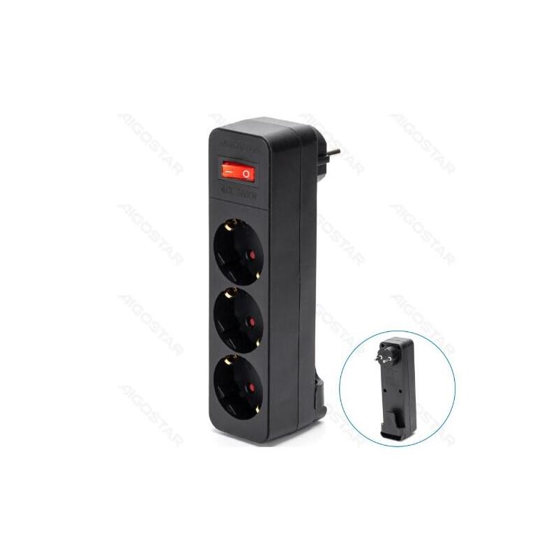 Aigostar Plug Conversion German 1A 3 16A With Switch Black