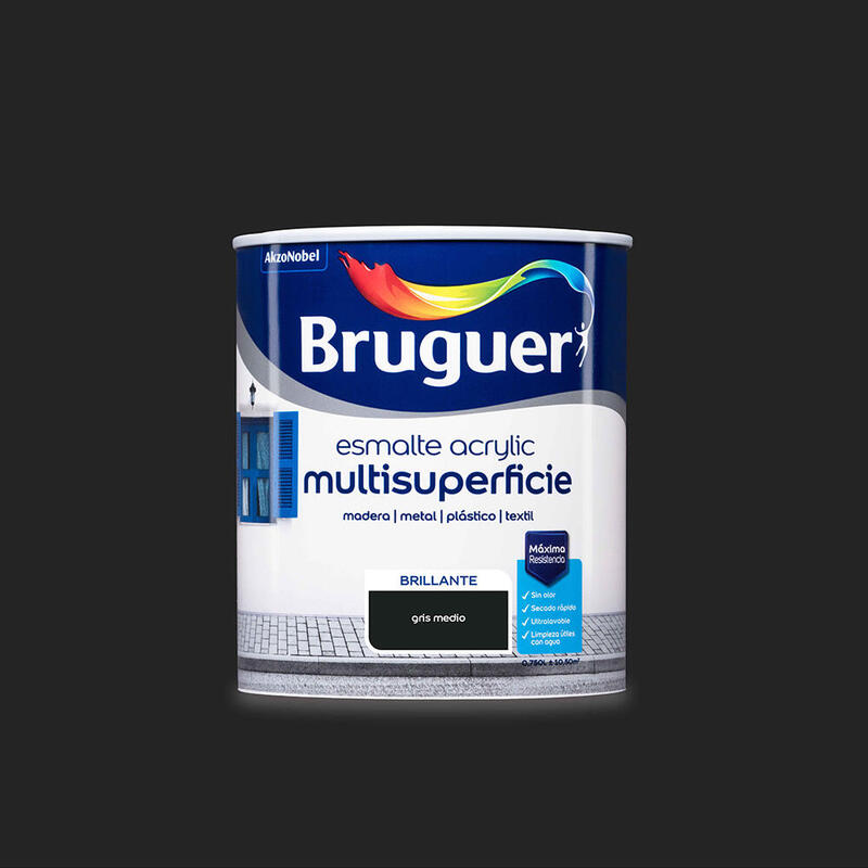 Bruguer Esmalte Acrylico Multisuperficie Glossy Grey Medio 0,750L 5057524