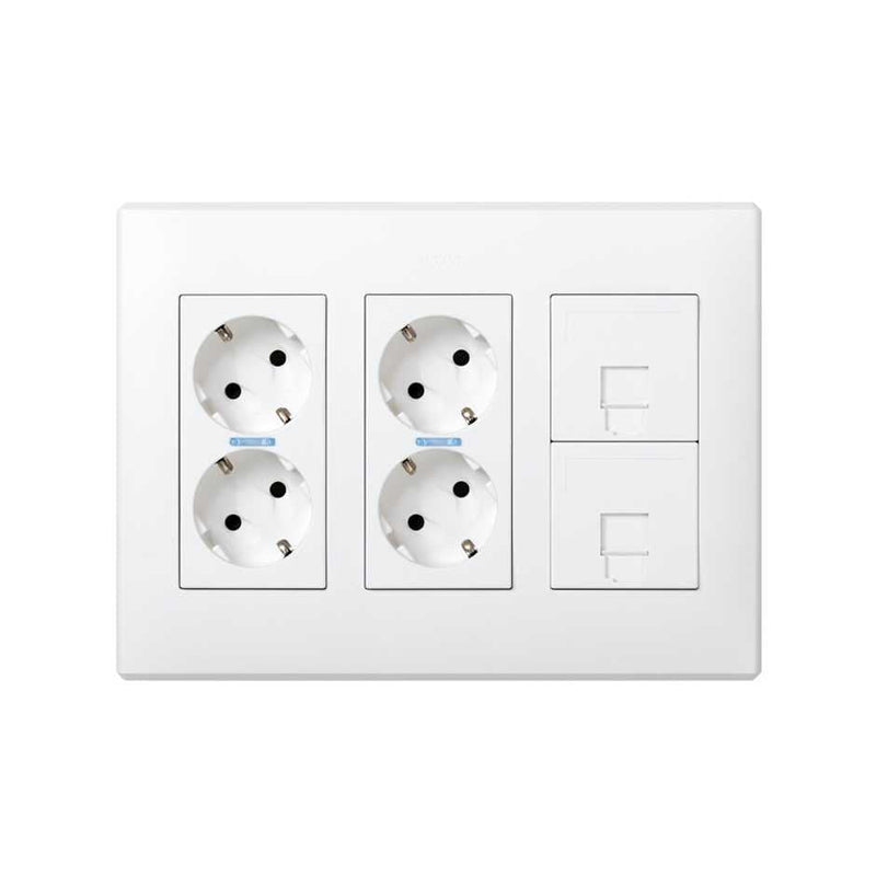 Box With 4 Schuko + 2 RJ45, 500 Cima Surface Or Empotrar White