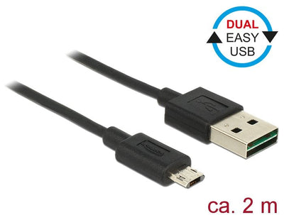 Delock Cable Easy-USB 2.0 Tipo-a Male Easy-USB 2.0 Type Micro-b Male 2M Black — image 1