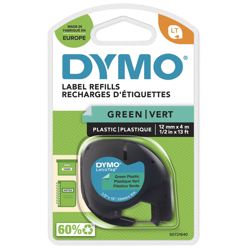 Dymo Tape Rotuladora Self-adhesive Plastic Negro-verde 12MM X 4 Metres Rotuladoras Letratag