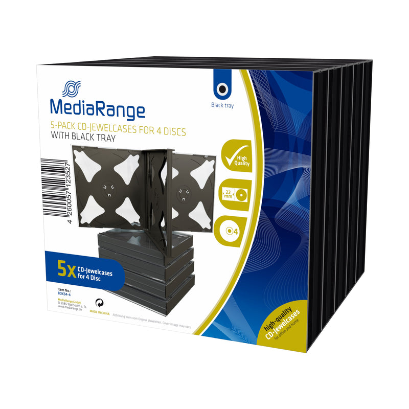 Mediarange BOX34-4 Case For 4 Drives Ópticos Cd / Dvd Black 5 Pieces