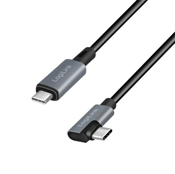 Cable 3,00M Usb-PD 2.0 0,48 Gbit/S PD100W USB-C Male 90º a USB-C Male Black E-mark Charging And Datos