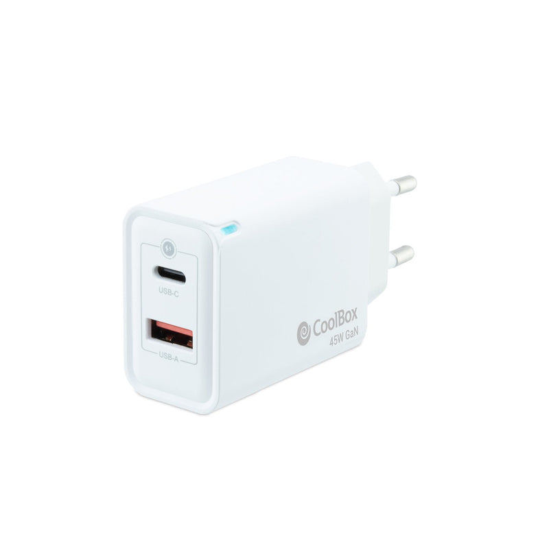 Coolbox Charger Wall/Travel 3.0 GaN USB-C/Pd + USB-A 45W White Coolbox Máximo 45W/ 1x USB-C, 1x USB-A/ Quickch