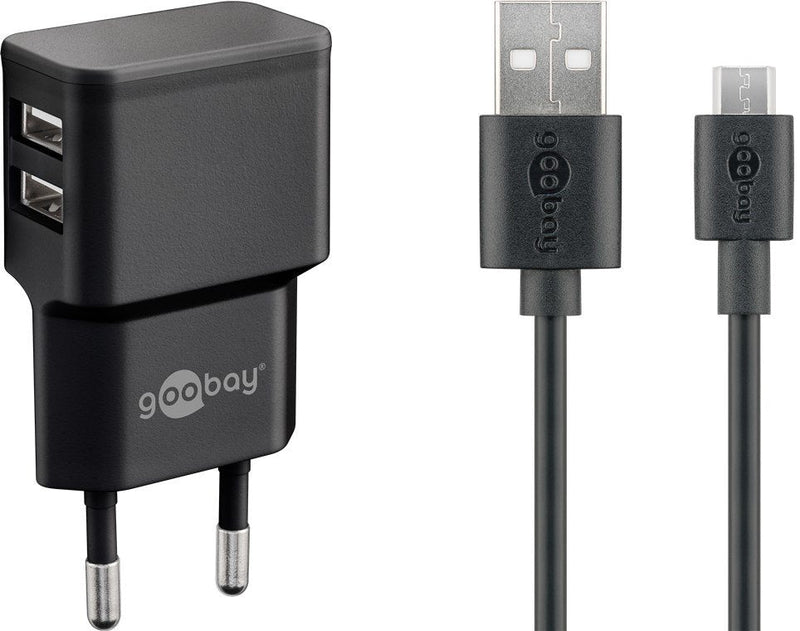Goobay Set Of Charging Dual Micro-usb 18 Watts Charger Black 2,4A, Cable 1 Tape Measure USB-A Micro-usb 44984