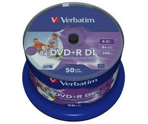 Verbatim 50 Dvd + R Double Layer 8.5GB 8X Spindel Wide Inkjet Printable Surface