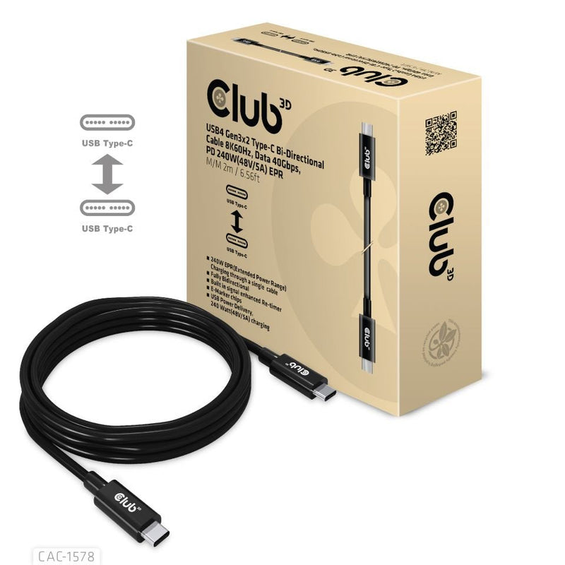 CLUB3D USB Cable 4 Typ C Pd 240W 8K 40Gbps 2M M Retail
