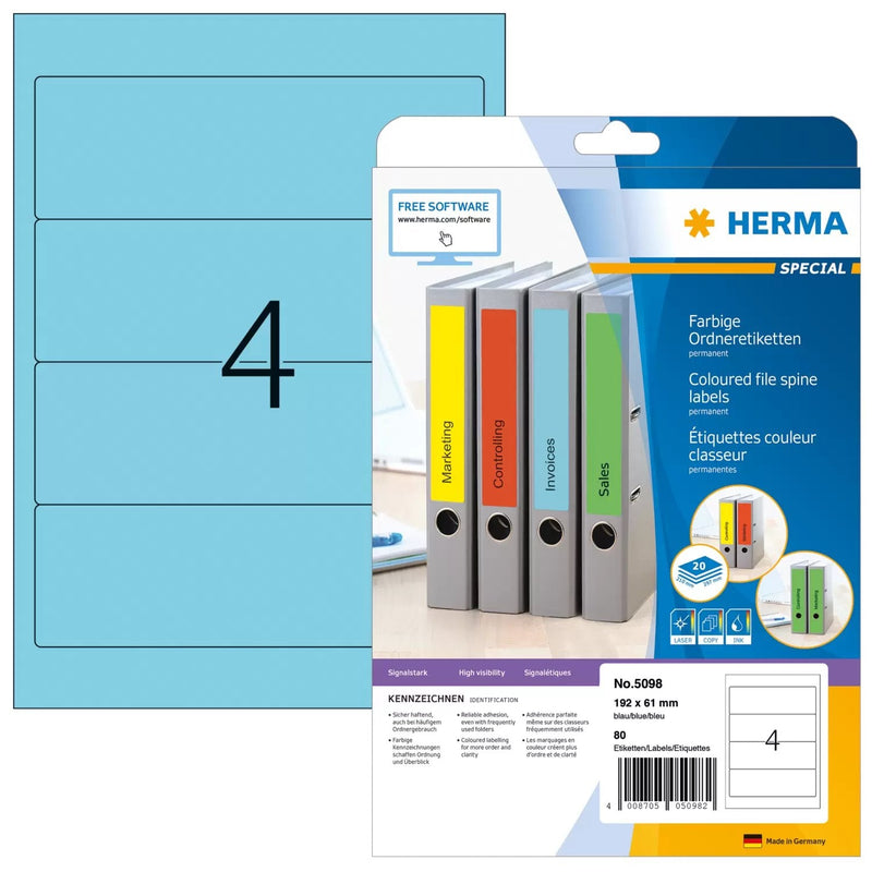 Herma Labels Ring Binder 61,0 X 192,0MM Blue