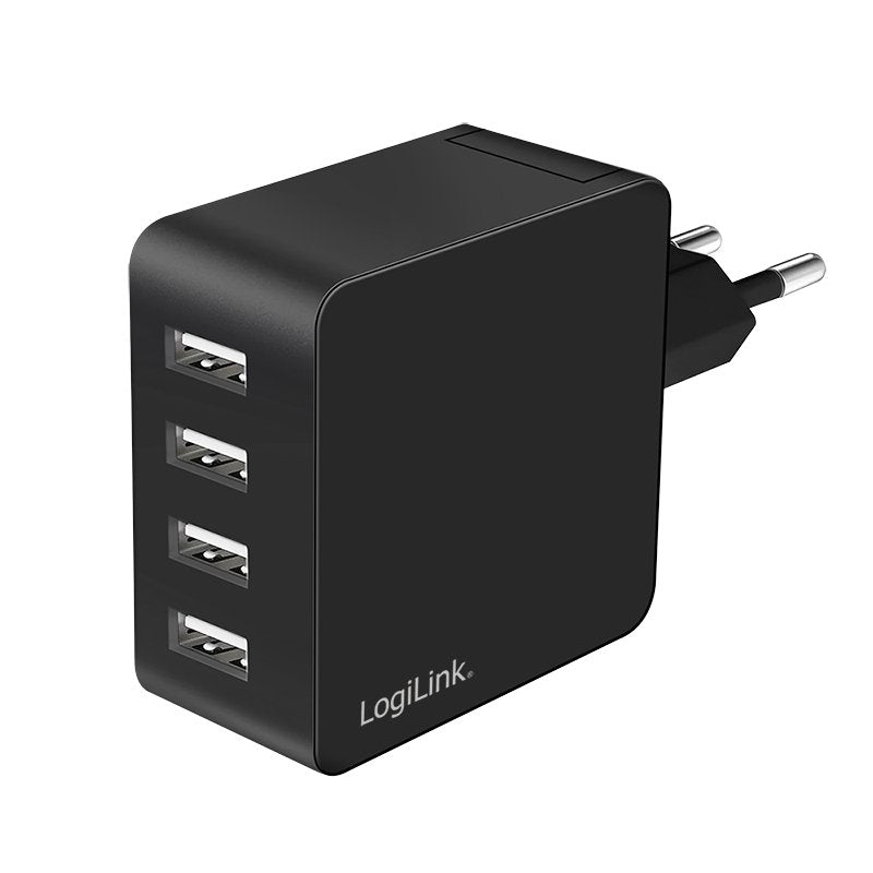 Logilink USB-A Charger, 24W, 4-PORT, 4x Usb-a, Black