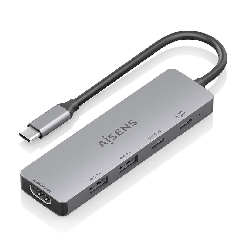 Aisens USB-C Dock 5 1, USB-C a 1x HDMI 2x USB-A 1x USB-C 1x USB-C Pd, Grey 15CM