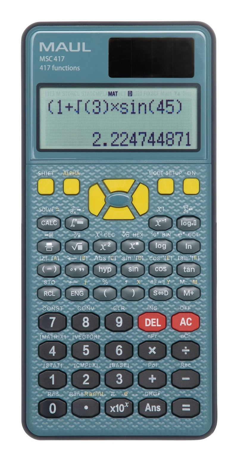 Maul Msc 417 - Calculator Científica With Screen 2 Líneas, 80% Plastic Reciclado, Screen Lcd, Includes Case Co