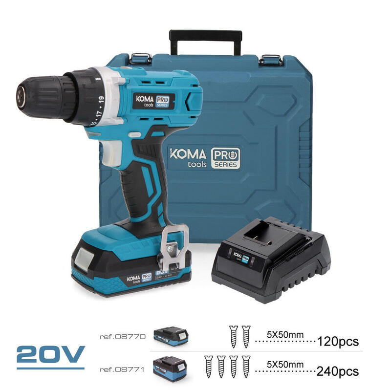 Kit Drill Atornillador With 40 Accesorios 20V With Battery And Charger Koma Tools