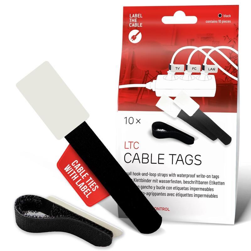 Ltc Klettkabelbinderlabel Set Reutilizable, NEGRO,10ER