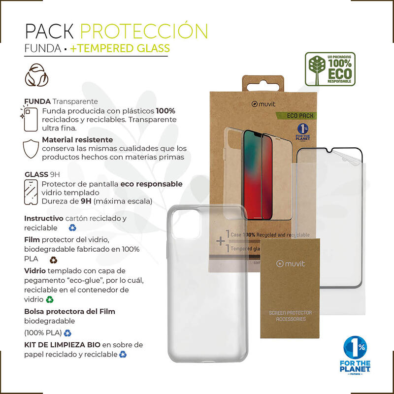 Muvit For Change Case Compatible With Apple Iphone 14 Pro + Screen Protector Glass Tempered Flat Frame Black