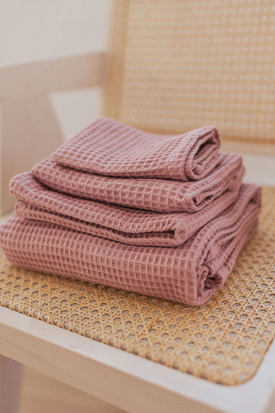 Organic Waffle Cotton Towel - Old Pink