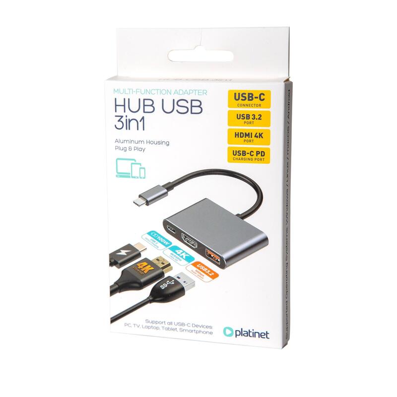 Platinet Hub USB-C 3.2 3EN1 HDMI 4K USB-A 3.2 USB-C Pd 100W