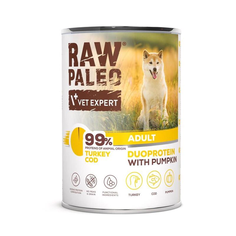 Raw Paleo Duoprotein Turkey & Cod Adult - Comida Húmeda Perros - 400G