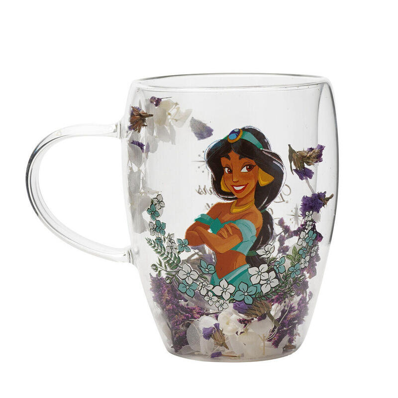 Mug Glass Flores Secas Jasmine Princesas Disney