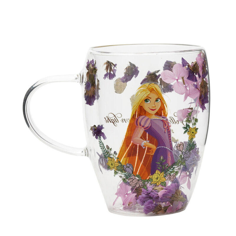 Mug Glass Flores Secas Rapunzel Princesas Disney