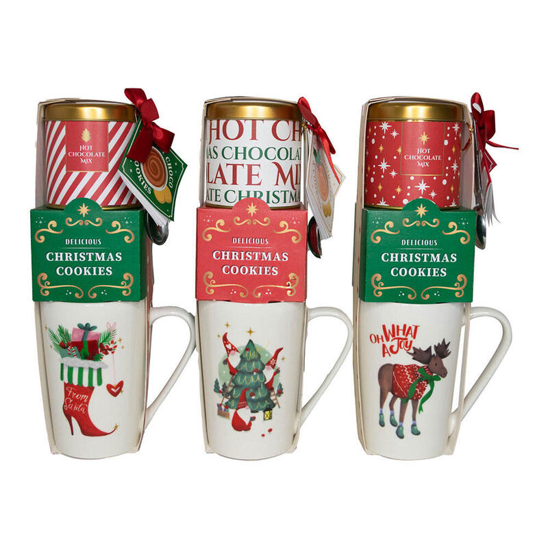 Mug Navidad Con Galletas Y Mezcla Chocolate Caliente. 3 Modelos Variados