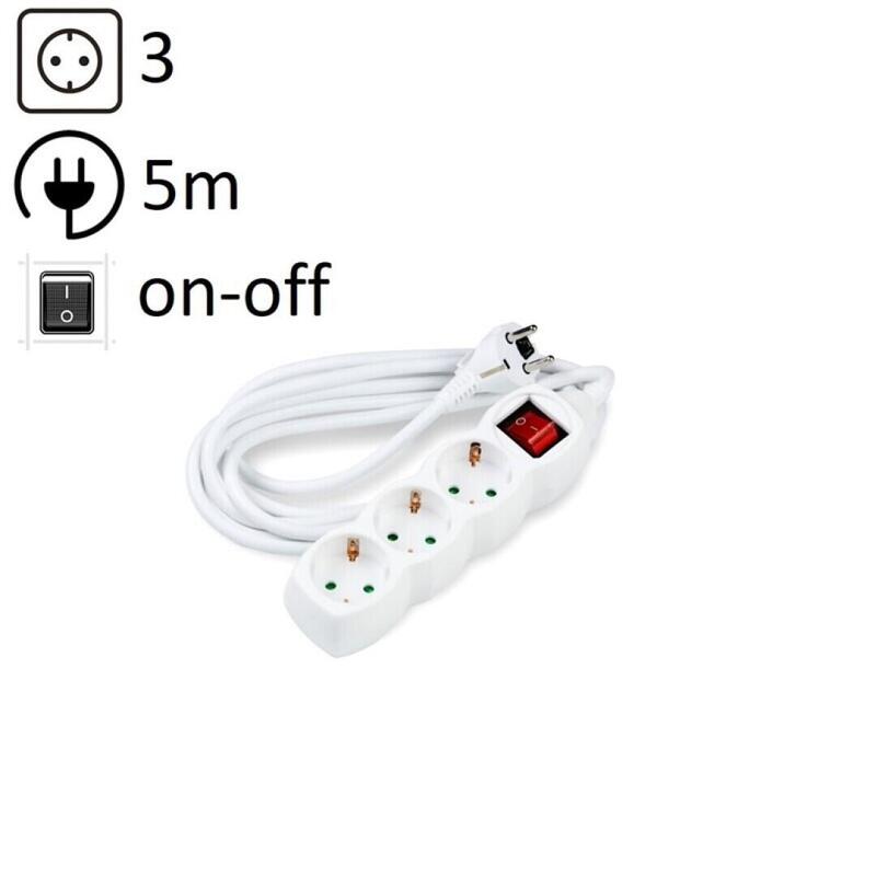 Technik Power Strip Power 3 Plugs 5,0M 16A White + Switch