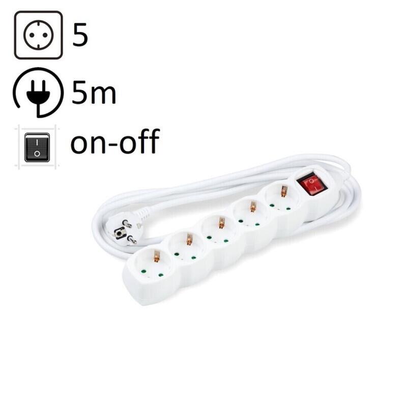 Technik Power Strip Power 5 Plugs 5,0M 16A White + Switch