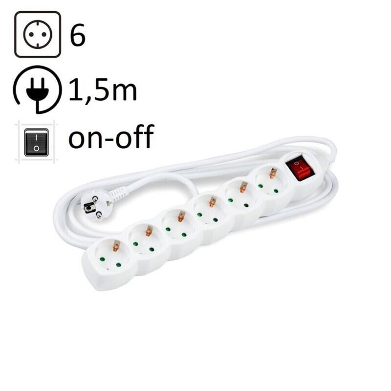 Technik Power Strip Power 6 Plugs 1,5M 16A White + Switch