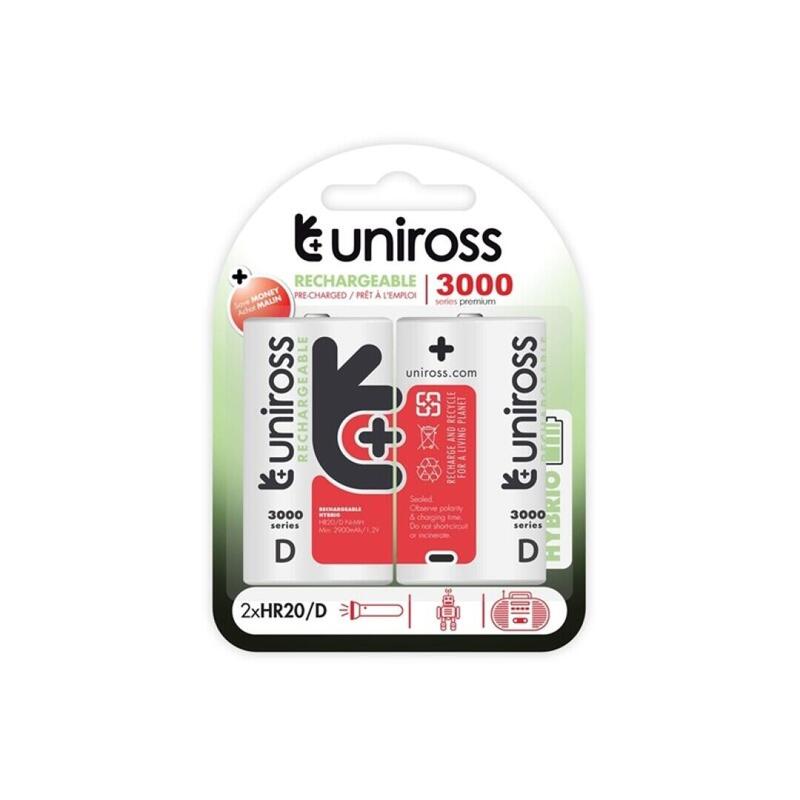 Uniross Hybrio Battery Rechargeable HR20 D 3000MAH BLISTER*2